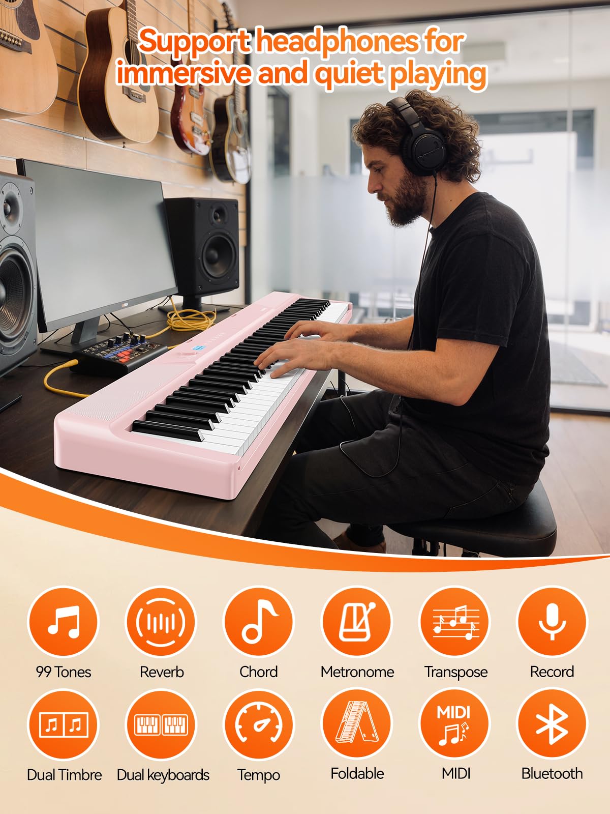 楽器 Terence V50 Terence V50 Electronic Piano White Folding Digital Piano Keyboard
